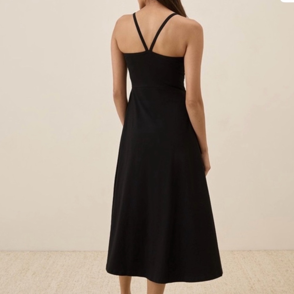 Pact Black Shelf Bra Fit & Flare Organic Stretch Midi Dress Small - Picture 3 of 11